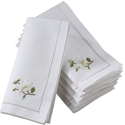 SARO LIFESTYLE NM143.W20S The Broderie Collection Hemstitch Table Napkins with Embroidered Magnolia Design (Set of 6), 100% Cotton SARO LIFESTYLE NM143.W20S The Broderie Collection Hemstitch Table Napkins with Embroidered Magnolia Design (Set of 6), 100% Cotton
