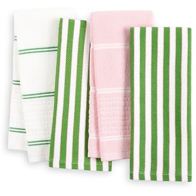 Kate Spade New York Botanical Stripe Kitchen Towels 4-Pack Set, Absorbent 100% Cotton, Green/Pink, 17"x28 Kate Spade New York Botanical Stripe Kitchen Towels 4-Pack Set, Absorbent 100% Cotton, Green/Pink, 17"x28