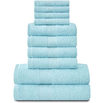 GC GAVENO CAVAILIA Towels Family Bale Set 10 Piece 100% Egyptian Cotton, 4x Face 4x Hand 2x Bath Towel, Premium Quality Highly Water Absorbent Bathroom Accessories, Machine Washable, Aqua, 544630 GC GAVENO CAVAILIA Towels Family Bale Set 10 Piece 100% Egyptian Cotton, 4x Face 4x Hand 2x Bath Towel, Premium Quality Highly Water Absorbent Bathroom Accessories, Machine Washable, Aqua, 544630