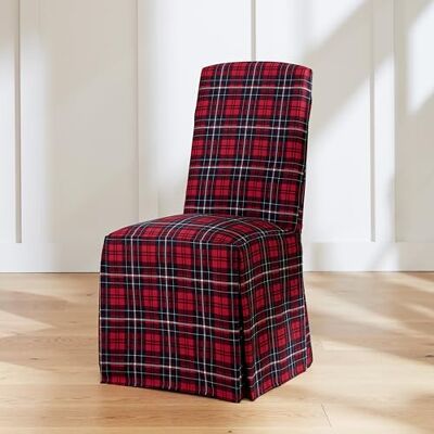 Surefit Cove Cotton Canvas Long Dining Room Chair Covers, Dining Chair Cover with 17 Inch Long Skirt and Corner Pleats, Removable and Machine Washable, Set of 2 Dining Chair Covers, Plaid Surefit Cove Cotton Canvas Long Dining Room Chair Covers, Dining Chair Cover with 17 Inch Long Skirt and Corner Pleats, Removable and Machine Washable, Set of 2 Dining Chair Covers, Plaid