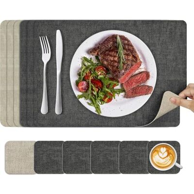 KitchenBoss Placemats and Coasters Set 6: Dual Sided Place Mats for Table, Wipeable Black Dinner Mat Coaster Sets, Non Slip Washable Dining Table Plate Mats,43 * 30cm (Black + White-gray) KitchenBoss Placemats and Coasters Set 6: Dual Sided Place Mats for Table, Wipeable Black Dinner Mat Coaster Sets, Non Slip Washable Dining Table Plate Mats,43 * 30cm (Black + White-gray)