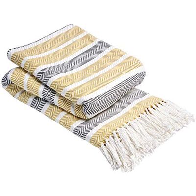 Olivia Rocco Zara Throw 100% Cotton Sofa Bed Cover Throws Blanket, Ochre 178 x 254 cm Olivia Rocco Zara Throw 100% Cotton Sofa Bed Cover Throws Blanket, Ochre 178 x 254 cm