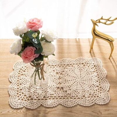 Eiyye Rectangle Doilies 2-Piece 10.5x17inch Handmade Crochet Cotton Lace Table Placemats Coaster Table Topper Cloth (Beige) Eiyye Rectangle Doilies 2-Piece 10.5x17inch Handmade Crochet Cotton Lace Table Placemats Coaster Table Topper Cloth (Beige)