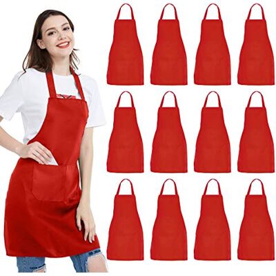 NOBONDO Cooking Apron, 12 Pack Unisex Red Aprons with 2 Roomy Pockets, Machine Washable for Kitchen, Crafts, BBQ, Drawing NOBONDO Cooking Apron, 12 Pack Unisex Red Aprons with 2 Roomy Pockets, Machine Washable for Kitchen, Crafts, BBQ, Drawing
