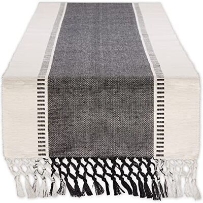 DII Dobby Stripe Woven Table Runner 13" x 108" Black with Fringes Included DII Dobby Stripe Woven Table Runner 13" x 108" Black with Fringes Included