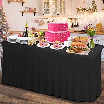 Rinpon Thick 2 in 1 Spandex Table Skirt and Table Cover 6ft, Rectangle Fitted Tablecloth with Pleated Skirt, Wrinkle Free Rectangular Table Cloth for Banquets and Vendor Event (Black, 72"*30"*29") Rinpon Thick 2 in 1 Spandex Table Skirt and Table Cover 6ft, Rectangle Fitted Tablecloth with Pleated Skirt, Wrinkle Free Rectangular Table Cloth for Banquets and Vendor Event (Black, 72"*30"*29")