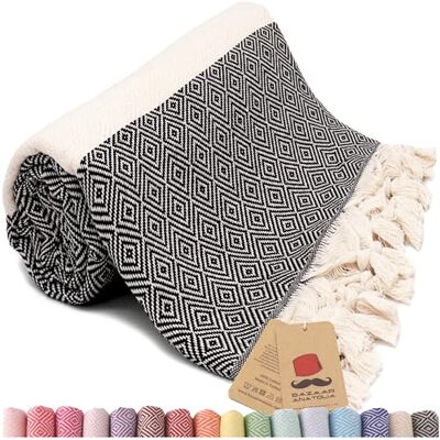 Bazaar Anatolia Turkish Beach Towel 100% Cotton Bath Towels Oversized Quick Dry Boho Farmhouse Decor Sheets Bathroom Towels Sand Free Camping Blanket 180x100cm Diamond Black Bazaar Anatolia Turkish Beach Towel 100% Cotton Bath Towels Oversized Quick Dry Boho Farmhouse Decor Sheets Bathroom Towels Sand Free Camping Blanket 180x100cm Diamond Black