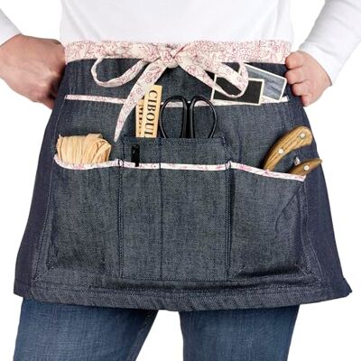 La cordeline Work Apron, 7 Pockets, Denim Blue with Liberty Trim, 35 x 64 cm, 100% Cotton La cordeline Work Apron, 7 Pockets, Denim Blue with Liberty Trim, 35 x 64 cm, 100% Cotton