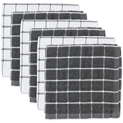 DII 100% Cotton, Machine Washable, Ultra Absorbant, Basic Everyday 12 x 12 Terry Kitchen Dish Cloths, Windowpane Design, Set of 6- Gray DII 100% Cotton, Machine Washable, Ultra Absorbant, Basic Everyday 12 x 12 Terry Kitchen Dish Cloths, Windowpane Design, Set of 6- Gray
