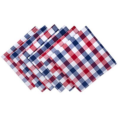 DII 100% Cotton, Machine Washable, Indoor/Outdoor, Table Top Collection, Red & Blue Check, 20" x 20" (Set of 6) DII 100% Cotton, Machine Washable, Indoor/Outdoor, Table Top Collection, Red & Blue Check, 20" x 20" (Set of 6)