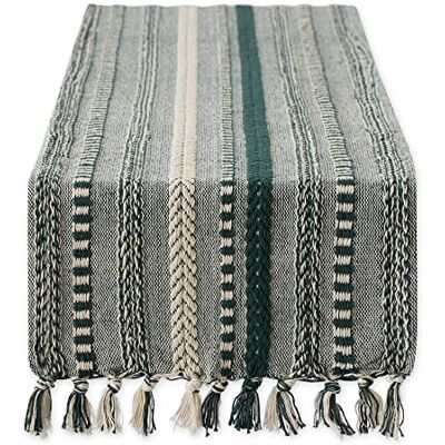 DII Farmhouse Braided Stripe Table Runner Collection, 15x108 (15x113, Fringe Included), Dark Green DII Farmhouse Braided Stripe Table Runner Collection, 15x108 (15x113, Fringe Included), Dark Green