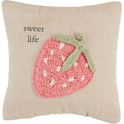 Mud Pie Strawberry Crochet Pillow Mud Pie Strawberry Crochet Pillow