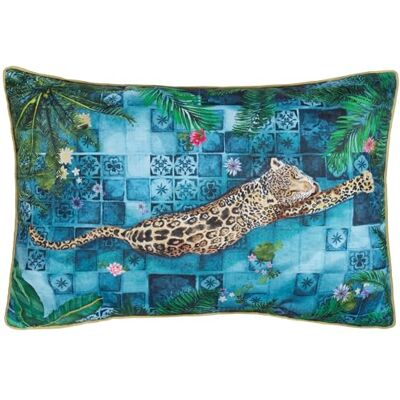 Paoletti Majorelle Leopard Outdoor Piped Outdoor Cushion Cover Azure 40x60cm Paoletti Majorelle Leopard Outdoor Piped Outdoor Cushion Cover Azure 40x60cm