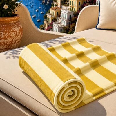 PETTI Artigiani Italiani Microfibre Beach Towel, Beach or Pool Towel, Beach Towel, Large 90 x 180 cm, Yellow Ochre Cream Stripes PETTI Artigiani Italiani Microfibre Beach Towel, Beach or Pool Towel, Beach Towel, Large 90 x 180 cm, Yellow Ochre Cream Stripes