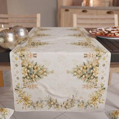 PETTI Artigiani Italiani Christmas Table Runner for Kitchen 140x40 cm, Elegant Christmas Table Runner Xmas Gold, 100% Made in Italy PETTI Artigiani Italiani Christmas Table Runner for Kitchen 140x40 cm, Elegant Christmas Table Runner Xmas Gold, 100% Made in Italy