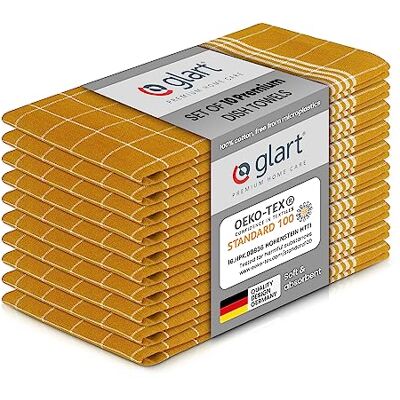 Glart 48YI2 Set of 10 Kitchen Towels 50x70 cm, 100% Cotton in Yellow, OEKO-TEX Standard 100 Certified, Lint-free, Washable, Pre-washed for Kitchen and Dishwashing Glart 48YI2 Set of 10 Kitchen Towels 50x70 cm, 100% Cotton in Yellow, OEKO-TEX Standard 100 Certified, Lint-free, Washable, Pre-washed for Kitchen and Dishwashing