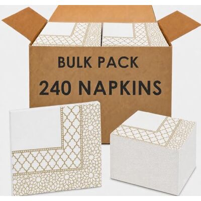 Talking Tables 240 x Gold & White Paper Napkins, Party Porcelain Serviettes for Weddings, Celebrations, Birthdays, EID Mubarak Napkins, Ramadan Napkins, 33x 33cm Talking Tables 240 x Gold & White Paper Napkins, Party Porcelain Serviettes for Weddings, Celebrations, Birthdays, EID Mubarak Napkins, Ramadan Napkins, 33x 33cm