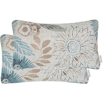 Mika Home Pack of 2 Decorative Oblong Rectangular Throw Pillow Cover Cushion Cases for Chair,Sunflower Pattern,12x20 Inches, Blue Cream Mika Home Pack of 2 Decorative Oblong Rectangular Throw Pillow Cover Cushion Cases for Chair,Sunflower Pattern,12x20 Inches, Blue Cream