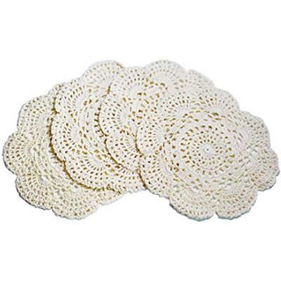 PHANTOMON 8 Inch Doilies Crochet Round Lace Doily Handmade Placemats 100% Cotton Crocheted Coasters, Pack of 4 (Beige) PHANTOMON 8 Inch Doilies Crochet Round Lace Doily Handmade Placemats 100% Cotton Crocheted Coasters, Pack of 4 (Beige)