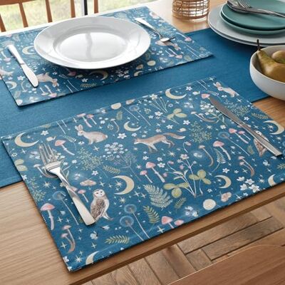 Catherine Lansfield Enchanted Twilight Animals Cotton 30x46cm Dining Placemat 4 Pack Navy Blue Catherine Lansfield Enchanted Twilight Animals Cotton 30x46cm Dining Placemat 4 Pack Navy Blue