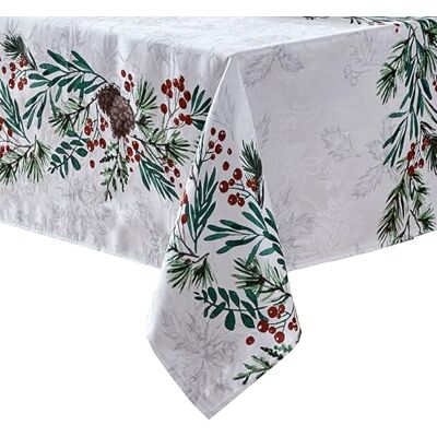 Elrene Home Fashions Holly Berry Flourish Holiday/Christmas Fabric Rectangle Dining Tablecloth, 60"x102 Elrene Home Fashions Holly Berry Flourish Holiday/Christmas Fabric Rectangle Dining Tablecloth, 60"x102