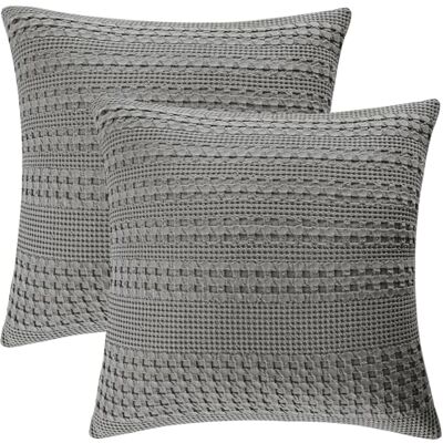 PHF 100% Cotton Waffle Weave Euro Sham, 26" x 26"(66cm), Set of 2, Home Decorative Euro Throw Pillow Covers for Couch Sofa Bed, No Filling, Dark Grey PHF 100% Cotton Waffle Weave Euro Sham, 26" x 26"(66cm), Set of 2, Home Decorative Euro Throw Pillow Covers for Couch Sofa Bed, No Filling, Dark Grey
