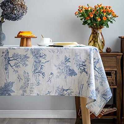 GLORY SEASON Rustic Tablecloth Classic French Village Printed Linen Fabric Table Cover Farmhouse Decoration 52x70 Inches Rectangle/Oblong Blue for Kitchen Dining GLORY SEASON Rustic Tablecloth Classic French Village Printed Linen Fabric Table Cover Farmhouse Decoration 52x70 Inches Rectangle/Oblong Blue for Kitchen Dining