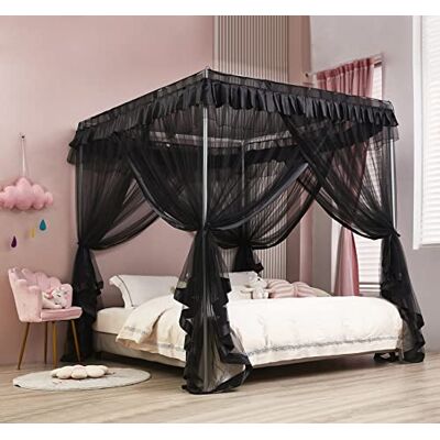 Mengersi Black Bed Canopy, 4 Corner Post Canopy Curtains for King Size Beds Mengersi Black Bed Canopy, 4 Corner Post Canopy Curtains for King Size Beds
