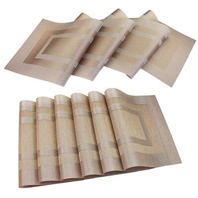 pigchcy Placemats Set with Table Runner, Champagne, 6 Placemats + 1 Runner, Heat Resistant, Washable, Non-Slip pigchcy Placemats Set with Table Runner, Champagne, 6 Placemats + 1 Runner, Heat Resistant, Washable, Non-Slip