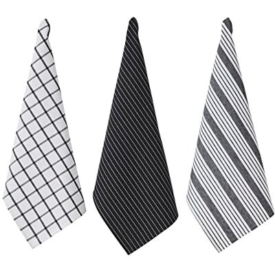 Penguin Home Set of 3 100% Cotton Kitchen Towels, Eco Friendly Sustainable Tea Towels Stylish with Different Pattern, Size 50x70 cm Colour Black & White Dish Towels Penguin Home Set of 3 100% Cotton Kitchen Towels, Eco Friendly Sustainable Tea Towels Stylish with Different Pattern, Size 50x70 cm Colour Black & White Dish Towels