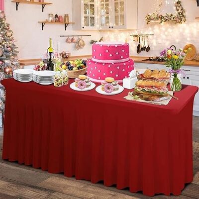 Rinpon Thick 2 in 1 Spandex Table Skirt and Table Cover 6ft, Rectangle Fitted Tablecloth with Pleated Skirt, Wrinkle Free Rectangular Table Cloth for Banquets Vendor Event (Burgundy, 72"*30"*29") Rinpon Thick 2 in 1 Spandex Table Skirt and Table Cover 6ft, Rectangle Fitted Tablecloth with Pleated Skirt, Wrinkle Free Rectangular Table Cloth for Banquets Vendor Event (Burgundy, 72"*30"*29")