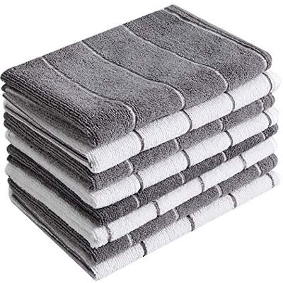 HYER KITCHEN Microfiber Kitchen Towels Super Absorbent, Soft and Solid Color Dish Towels, 8 Pack (Stripe Designed Grey and White Colors), 26 x 18 Inch HYER KITCHEN Microfiber Kitchen Towels Super Absorbent, Soft and Solid Color Dish Towels, 8 Pack (Stripe Designed Grey and White Colors), 26 x 18 Inch