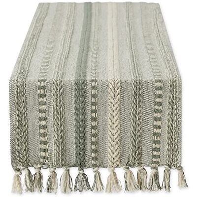 DII Farmhouse Braided Stripe Table Runner Collection, 15x108 (15x113, Fringe Included), Artichoke Green DII Farmhouse Braided Stripe Table Runner Collection, 15x108 (15x113, Fringe Included), Artichoke Green
