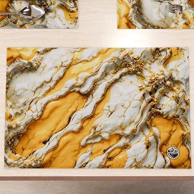 PETTI Artigiani Italiani MARBLELIZED Washable American Placemats, Yellow Marble Effect Fabric Placemats, Set of 6 (30 x 45 cm) Elegant, Ideal for Breakfast, Lunch and Dinner, Gift Idea, 100% Made in Italy PETTI Artigiani Italiani MARBLELIZED Washable American Placemats, Yellow Marble Effect Fabric Placemats, Set of 6 (30 x 45 cm) Elegant, Ideal for Breakfast, Lunch and Dinner, Gift Idea, 100% Made in Italy