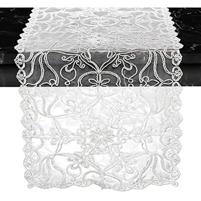 Elegant Comfort Embroidery Ingrid Runner-Dresser Scarf for Home Room Lace Like Tabletop, Kitchen Dining Table Decoration for Indoor and Outdoor, 16 X 20 Inch, White Elegant Comfort Embroidery Ingrid Runner-Dresser Scarf for Home Room Lace Like Tabletop, Kitchen Dining Table Decoration for Indoor and Outdoor, 16 X 20 Inch, White