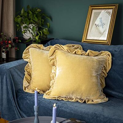 GLORY SEASON Velvet Throw Pillow Cover Soft Decorative Luxurious Solid Square Cushion Case for Sofa Couch Bedroom Farmhouse,Pack of 2, 18 x 18 Inches, Butter Yellow GLORY SEASON Velvet Throw Pillow Cover Soft Decorative Luxurious Solid Square Cushion Case for Sofa Couch Bedroom Farmhouse,Pack of 2, 18 x 18 Inches, Butter Yellow