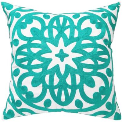 Alysheer Embroidered Decorative Throw Pillow Cover 18x18, Cozy Fashion Stylish Mandala Chic Knit Pattern Soft 100% Cotton Canvas Aqua Green Turquoise Cushion Case for Sofa Couch Gifts Alysheer Embroidered Decorative Throw Pillow Cover 18x18, Cozy Fashion Stylish Mandala Chic Knit Pattern Soft 100% Cotton Canvas Aqua Green Turquoise Cushion Case for Sofa Couch Gifts