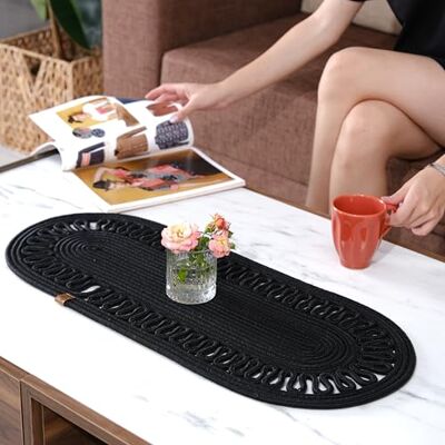 Home Turko Oval Jute Table Runner Woven Braided Dining Runner Natural Textured Rattan Table Runner for Dining Table Coffee Table or Patio 11.8 x 27.5 (Black) Home Turko Oval Jute Table Runner Woven Braided Dining Runner Natural Textured Rattan Table Runner for Dining Table Coffee Table or Patio 11.8 x 27.5 (Black)
