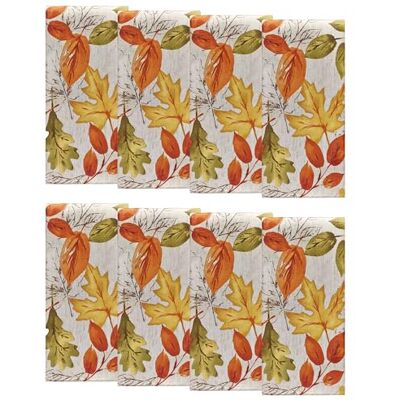 Elrene Fall Printed Fabric Napkins, Polyester, Autumn Leaves, 17" x 17" (Set of 8) Elrene Fall Printed Fabric Napkins, Polyester, Autumn Leaves, 17" x 17" (Set of 8)