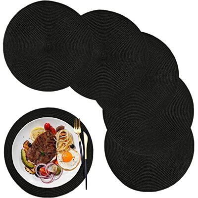 WANYD Placemats Round Placemats for Dining Table Set of 6, 12.6 Inch Small Circle Placemats Washable Heat Resistant Non Slip Round Table Mats Black WANYD Placemats Round Placemats for Dining Table Set of 6, 12.6 Inch Small Circle Placemats Washable Heat Resistant Non Slip Round Table Mats Black