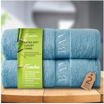 GC GAVENO CAVAILIA Bamboo Bath Sheet Extra Large (80x140cm) 500 GSM Super Water Absorbent Towels Large Bamboo Towels 2 Pack (60% Bamboo, 40% Cotton) Extra Soft Towel Bath Sheets Blue GC GAVENO CAVAILIA Bamboo Bath Sheet Extra Large (80x140cm) 500 GSM Super Water Absorbent Towels Large Bamboo Towels 2 Pack (60% Bamboo, 40% Cotton) Extra Soft Towel Bath Sheets Blue