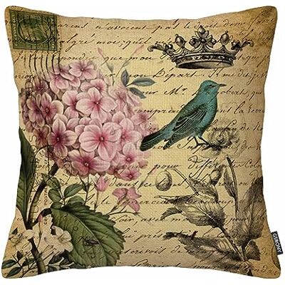 GSRONY Vintage Hydrangea Flowers and Bird Stamp Mail Text Throw Pillow Case Cotton Linen Cushion Cover 18 X 18 Inches GSRONY Vintage Hydrangea Flowers and Bird Stamp Mail Text Throw Pillow Case Cotton Linen Cushion Cover 18 X 18 Inches