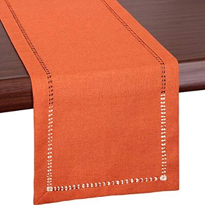 Grelucgo Handmade Hemstitch Orange Thanksgiving Table Runner Or Dresser Scarf, Fall Autumn Decorations(14 x 72 Inch) Grelucgo Handmade Hemstitch Orange Thanksgiving Table Runner Or Dresser Scarf, Fall Autumn Decorations(14 x 72 Inch)