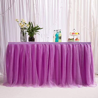 MYMM 3ft/91cm Purple Table Skirt, Romantic Tulle Office Gauze, Table Decoration, Tutu Tablecloth Snowflake in Wonderland, for Shower, Wedding, Party, Bar MYMM 3ft/91cm Purple Table Skirt, Romantic Tulle Office Gauze, Table Decoration, Tutu Tablecloth Snowflake in Wonderland, for Shower, Wedding, Party, Bar