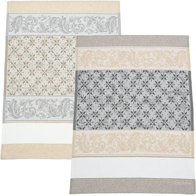 FILET Set of 2 Jacquard Tea Towels for Kitchen with Aida Insert 55 Holes to Embroider, Ideal for Drying Dinnerware, Made in Italy, Arabesque Design, Black and Rope FILET Set of 2 Jacquard Tea Towels for Kitchen with Aida Insert 55 Holes to Embroider, Ideal for Drying Dinnerware, Made in Italy, Arabesque Design, Black and Rope
