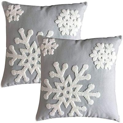 Elife Soft Square Christmas Snowflake Style Cotton Embroidery Throw Pillow Case Cushion Cover Decorative 18x18" (1 Pair, Grey) Elife Soft Square Christmas Snowflake Style Cotton Embroidery Throw Pillow Case Cushion Cover Decorative 18x18" (1 Pair, Grey)