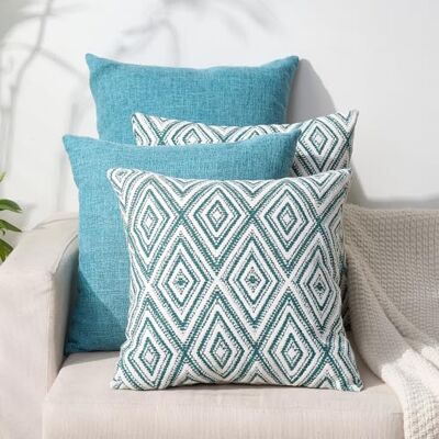 HPUK Decorative Throw Pillow Covers Set of 4 Geometric Design Linen Cushion Cover for Couch Sofa Living Room, 18"x18" inches, Aqua Blue HPUK Decorative Throw Pillow Covers Set of 4 Geometric Design Linen Cushion Cover for Couch Sofa Living Room, 18"x18" inches, Aqua Blue