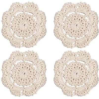 PHANTOMON Lace Round Crochet Doilies Handmade Coasters, 4-Inch, Pack of 4 (Beige) PHANTOMON Lace Round Crochet Doilies Handmade Coasters, 4-Inch, Pack of 4 (Beige)