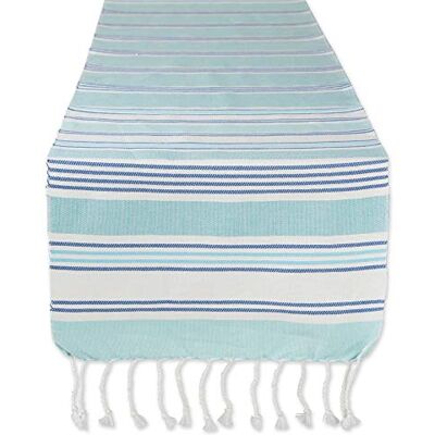 DII Tidal Stripe, Cotton, Beach Blues, Table Runner, 14x72 DII Tidal Stripe, Cotton, Beach Blues, Table Runner, 14x72