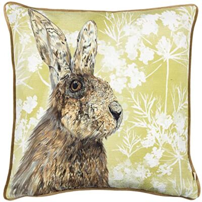 Wylder Nature Manor - Hare Hand Painted Piped Cushion - Green - Cushion Wylder Nature Manor - Hare Hand Painted Piped Cushion - Green - Cushion